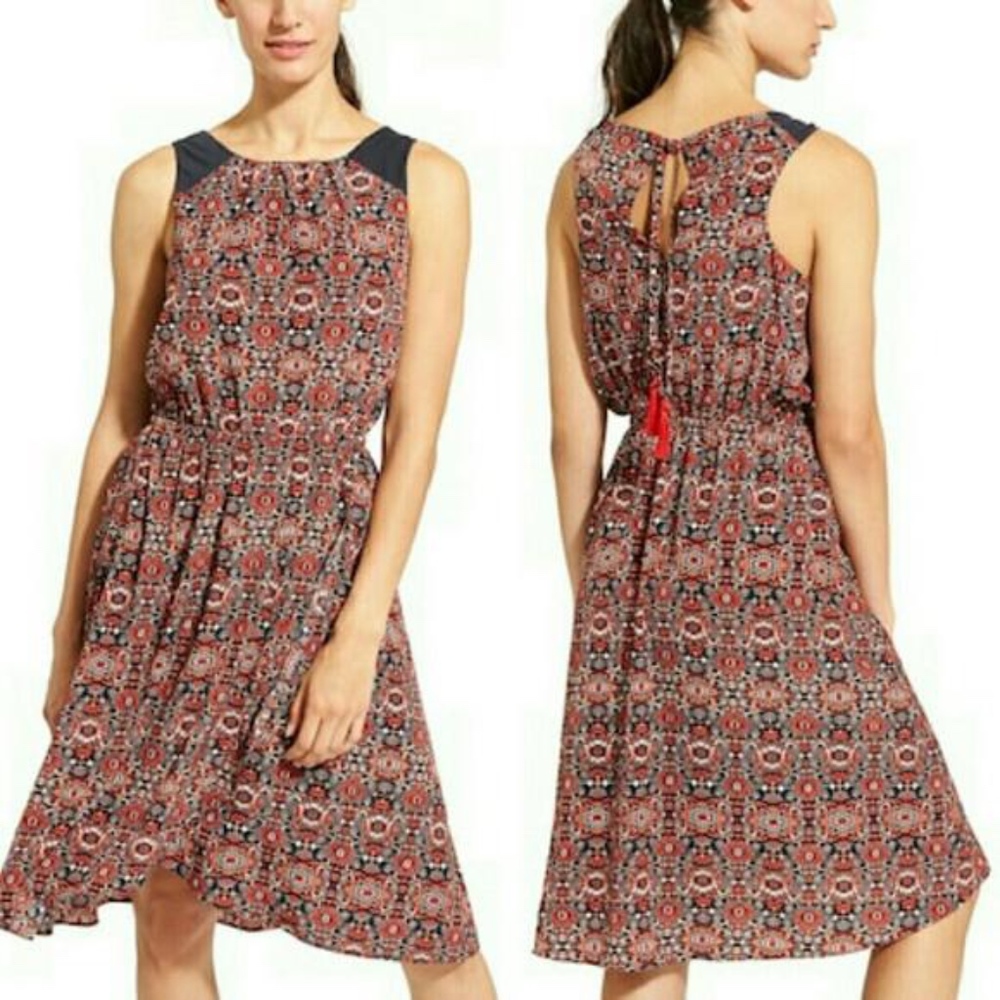 Athleta Red Martinique Dress Back Tassel Neck Ties
